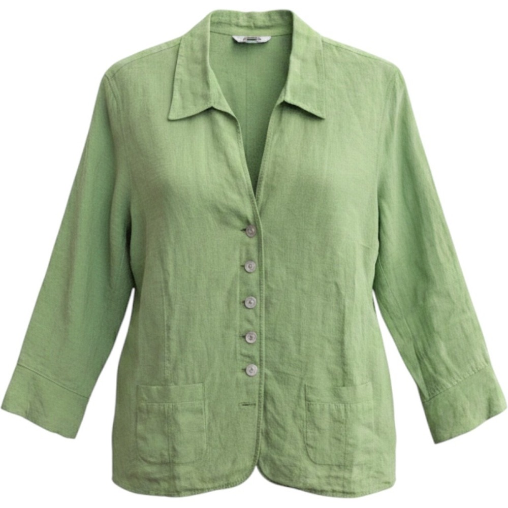Vintage Talbots 100% Irish Linen Button Down Shirt Size 14 Lime Celery Green